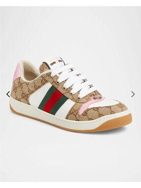 Gucci Screeners GG Canvas and Leather Sneakers Pink accent